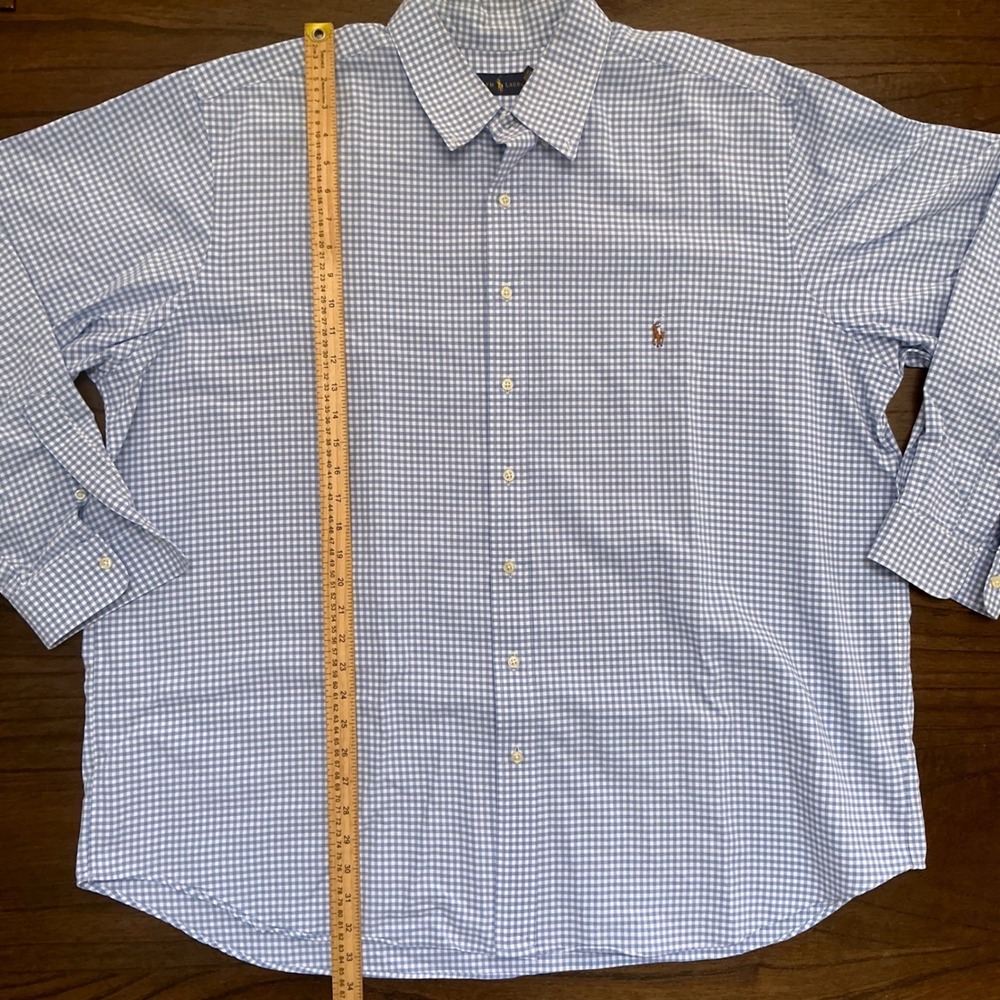 Ralph Lauren Mens 2XB Blue White Gingham Check Cotton Button Down Shirt Long Slv - Picture 4 of 6